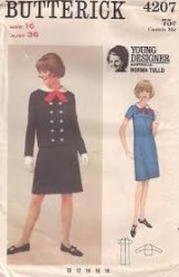 4207 BUTTERICK 60S NORMA TULLO 2 BREASTED BOX JACKET, SHORT SLEEVE  DRESS, COLLAR PATTERN 10 31